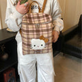 2026 new korean style cartoon cat shoulder & crossbody bag - women's unique design, cute & versatile plaid tote backpack