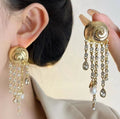 Fashion cross-border heavy industry diamond-encrusted long tassel earrings stylishaccessible luxuryniche stylesense of design thread imitation pearl earrings