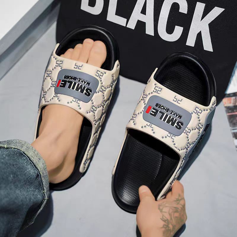 New men's platform slippers - 2024 outdoor beach sandals, athletic one-strap slides, comfortable indoor slippers
