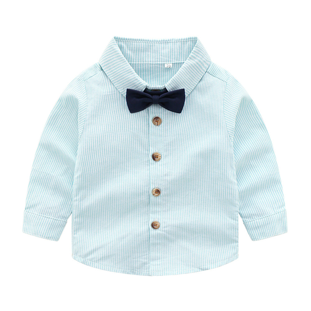 Spring/autumn new children's two-piece set: boys' long-sleeved cotton striped shirt for school