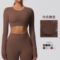 Ready-to-ship, cross-border, double-sided brushed, long-sleeved yoga top with built-in bra pads, suitable for pilates, running, and other workouts. women's