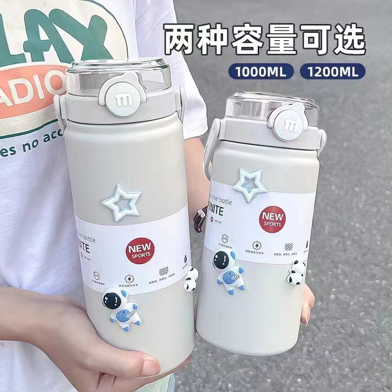 Double drinking large capacity handle kettle thermos cup 316 stainless steel high appearance portable straw cup travel kettle wholesale