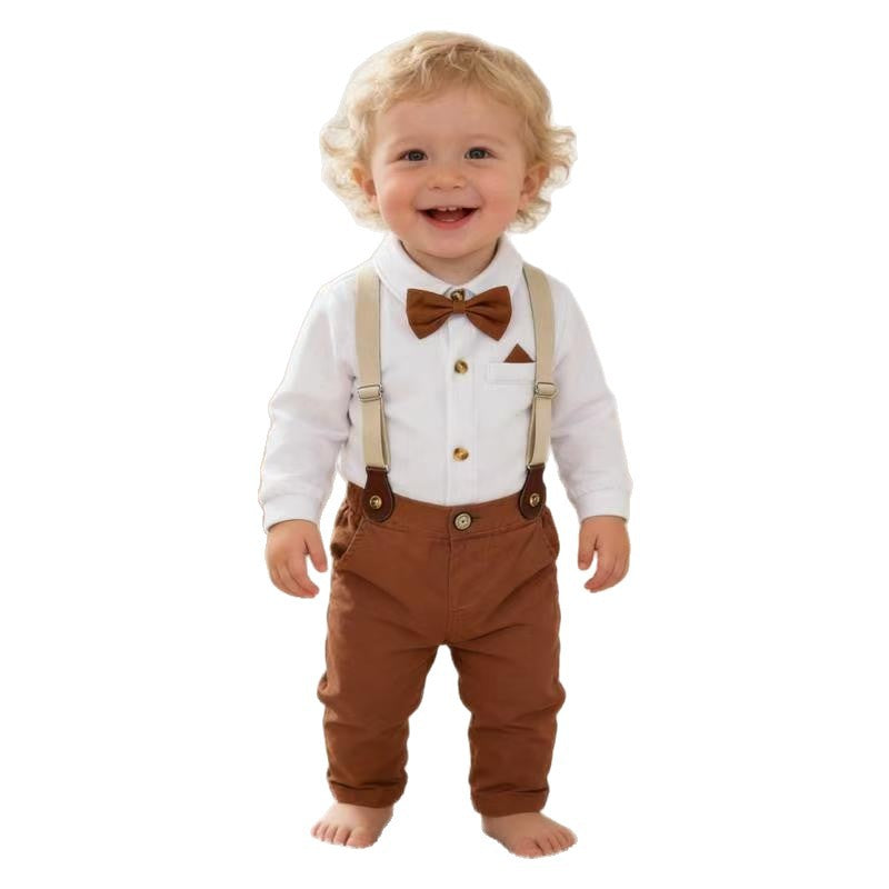 new product kidspolo shirt infant first birthday dress bow tie shirt long sleeves baby boy british gentleman dress