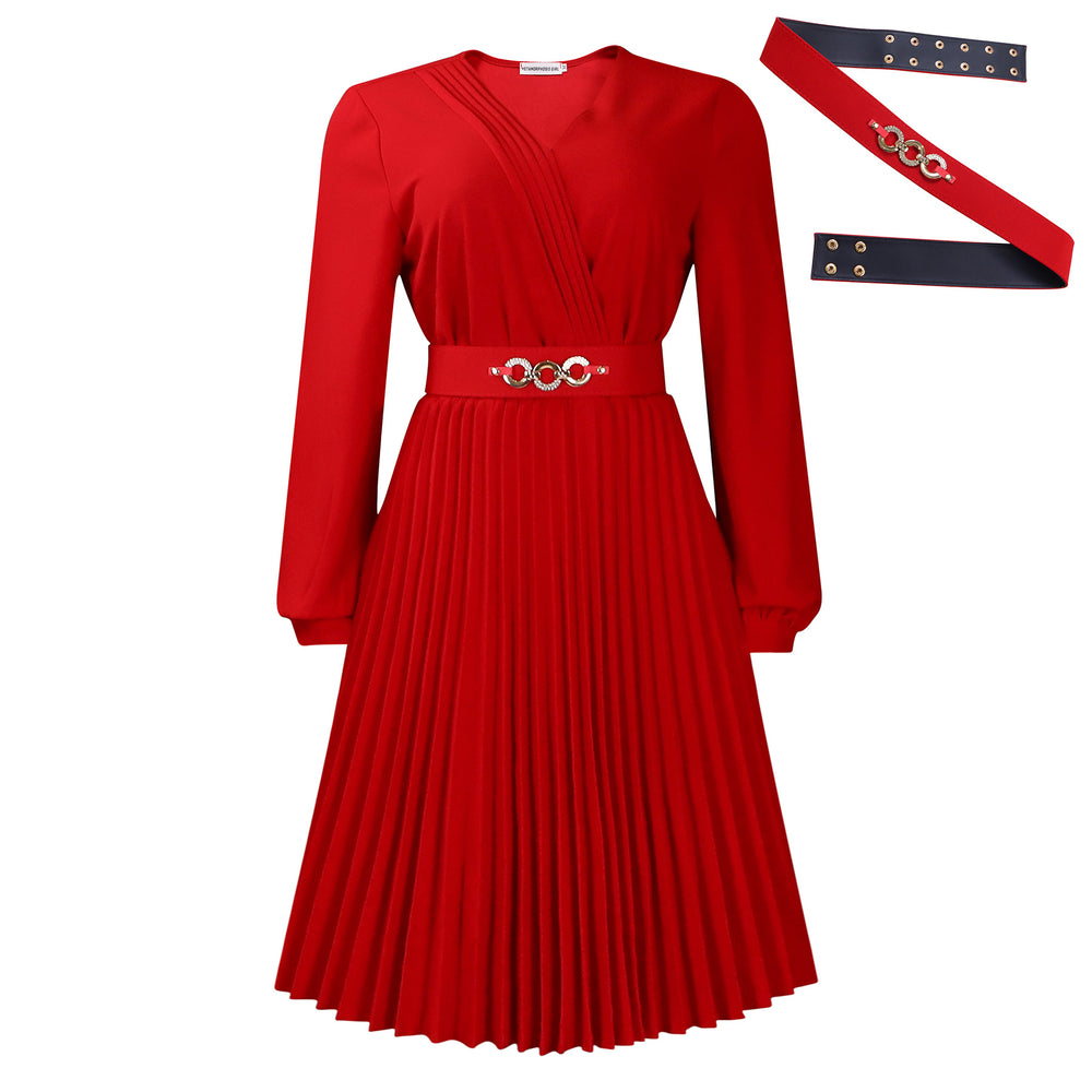 D497 european and american cross-border new independent station v neck fashion elegant elegancepure color pleated plus size african dress