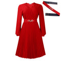 D497 european and american cross-border new independent station v neck fashion elegant elegancepure color pleated plus size african dress