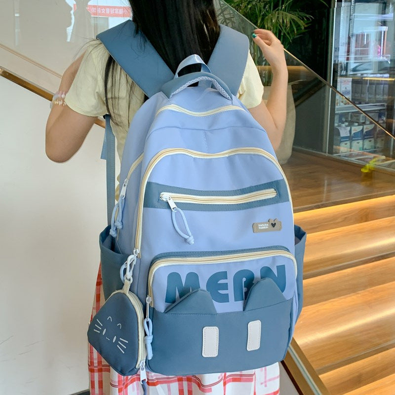 New cute and sweet backpack, junior high school student schoolbag for women, large capacity, small fresh and anti-splashing light backpack.