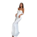 Amazon cross-border women's elegant solid color bandeau cami backless cinched waist ruched mesh mermaid dress