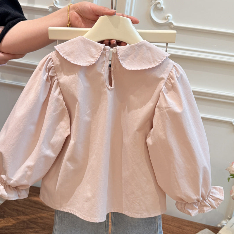 Spring new girls' long-sleeve shirt, korean style casual fashion blouse for baby girls, stylish children's top, trendy kids' clothing