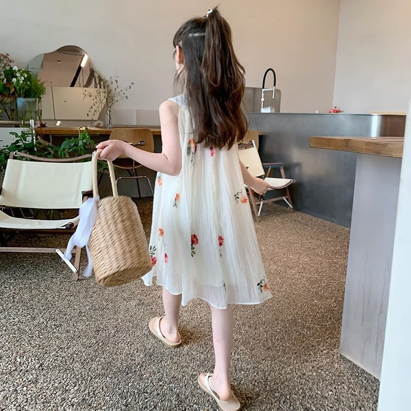 77206 girls' summer dress  new style chic girl's tank dress tulle dress children's princess dress
