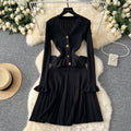 Luxury chic women's dress - autumn  collection: slim-fit knit maxi dress with metallic buckle detail, inspired by chanel