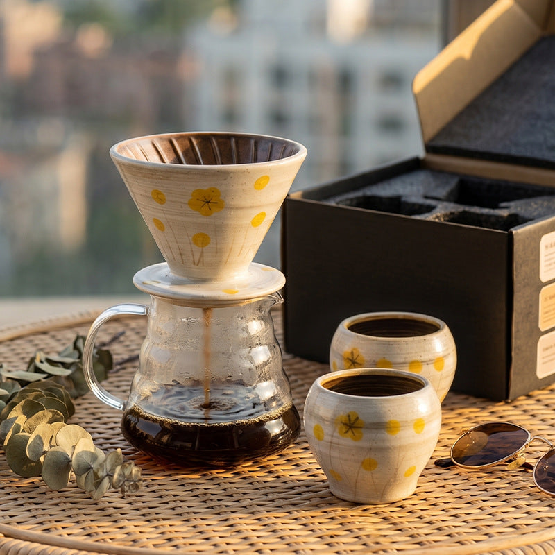 Stylish ceramic coffee utensils retro funnel filter cup for home office hand brewed coffee ceramic funnel filter cup