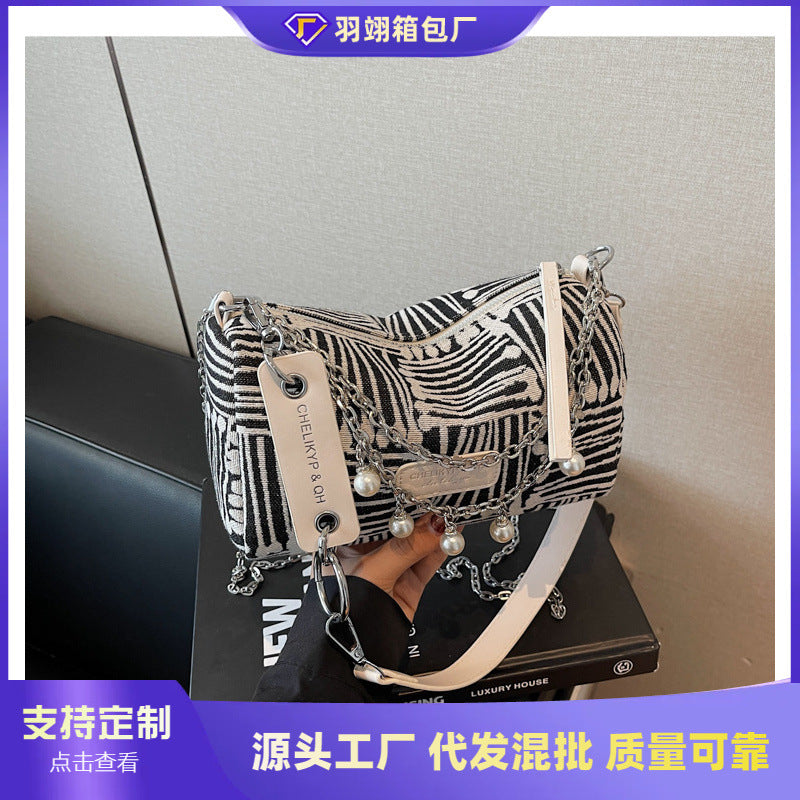 Cross-border canvas bag women's summer versatile 2025 new fashion niche chain shoulder messenger bag casual pillow bag