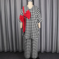 Autumn new plaid design suit casual work clothing bows decorated straight-leg pantsloosecasualtwo-piece set