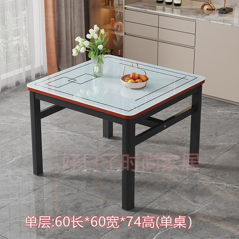 Square dining table tempered glass dining chair combination small apartment home dining table minimalist square table double-layer small table