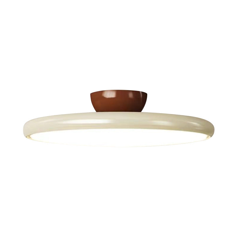 Raw wood style milky white double-layer round ceiling light with walnut wood base - ideal for condo apartments, b&bs, and kids' bedrooms