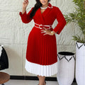 D3352 cross-border supply  autumn and winter european and american women's clothing pure color long sleeves color matching pleated a-line skirt foreign trade dress