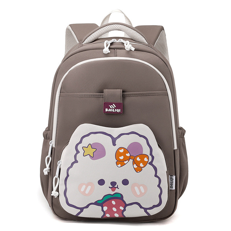 Elementary school backpack - cute cartoon rabbit design, multiple pockets, easy to clean, shape-retaining, dopamine color scheme, water-resistant backpack