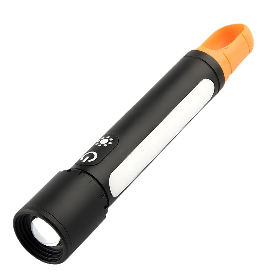 Cross-border new LED aluminum alloy flashlight Type-C charging can output aluminum-plastic telescopic zoom remote flashlight
