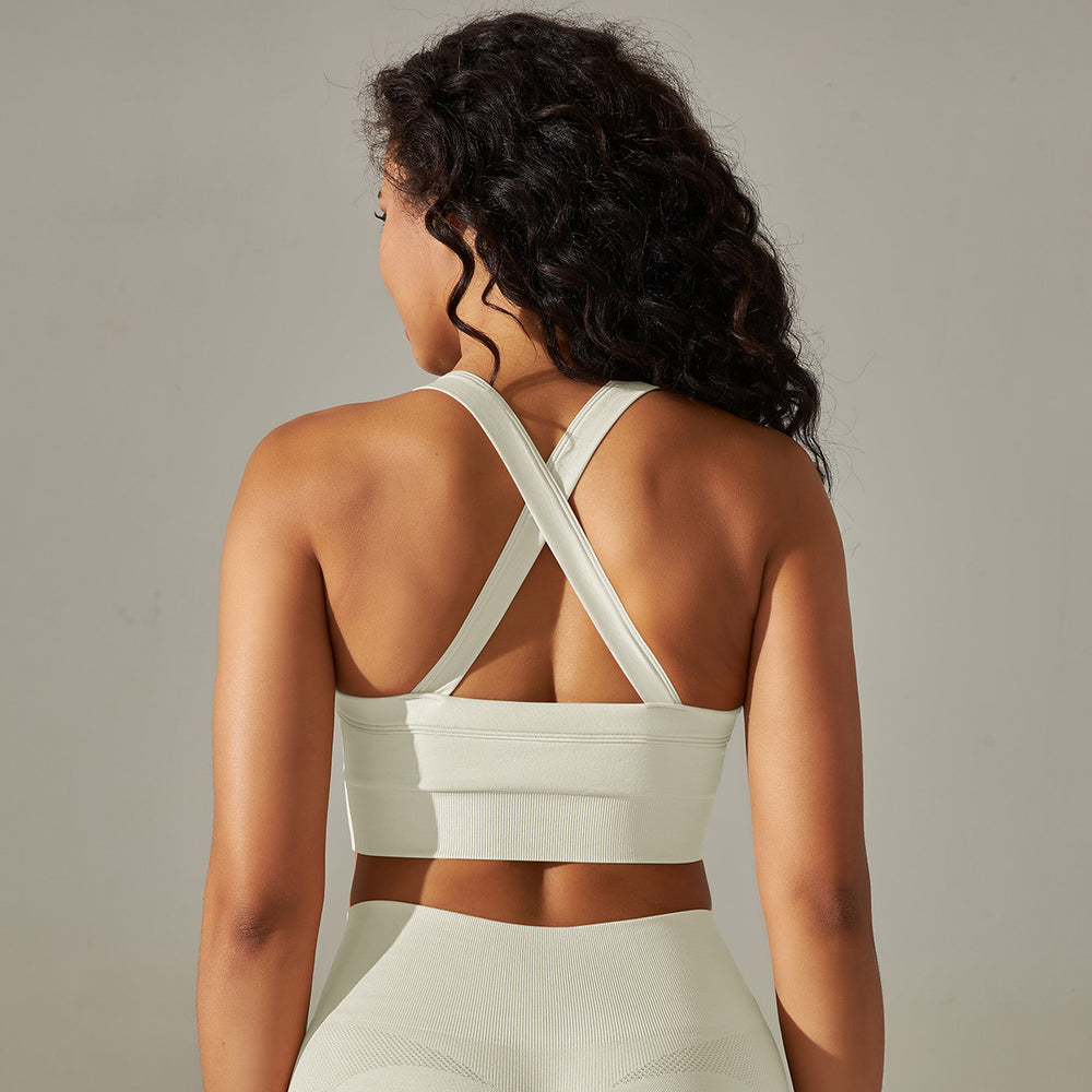 fashion seamless knitting cross back solid color sports intimates yoga tops running fitness bra women