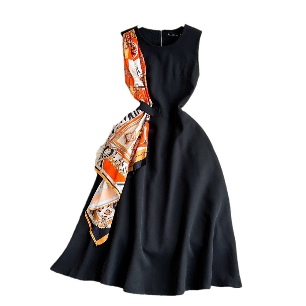 2024 summer chic: vintage-inspired sleeveless a-line dress - round neck, cinched waist, slimming fit, elegant maxi dress