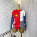 European and american style cross-border autumn/winter denim sleeve color block smiley face loose pullover sweater round neck knitted base layer top for women