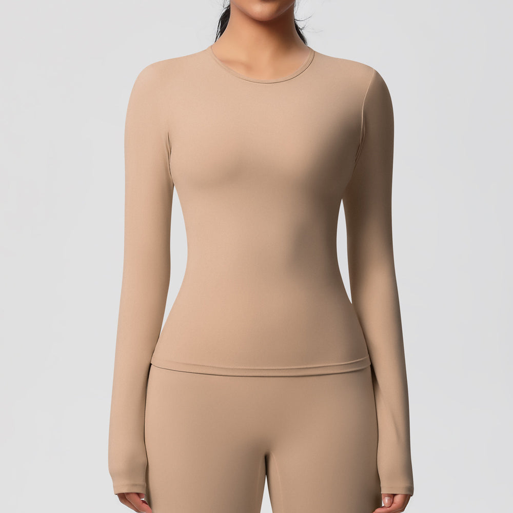 New arrival in stock cross-border double-sided brushed solid color longline training sports long sleeve t-shirt running fitness yoga top for women