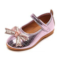 Girls'  spring bowknot soft-soled princess leather shoes for toddlers and young children - velcro closure, wear-resistant, and non-slip
