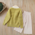 Girls' knitted sweater set, kids' two-piece outfit,  new style for baby girls ages 1-8, faux two-piece pullover set