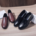 Black leather shoes for men - breathable, korean style, trendy casual business dress shoes, round toe, in stock, young men's footwear