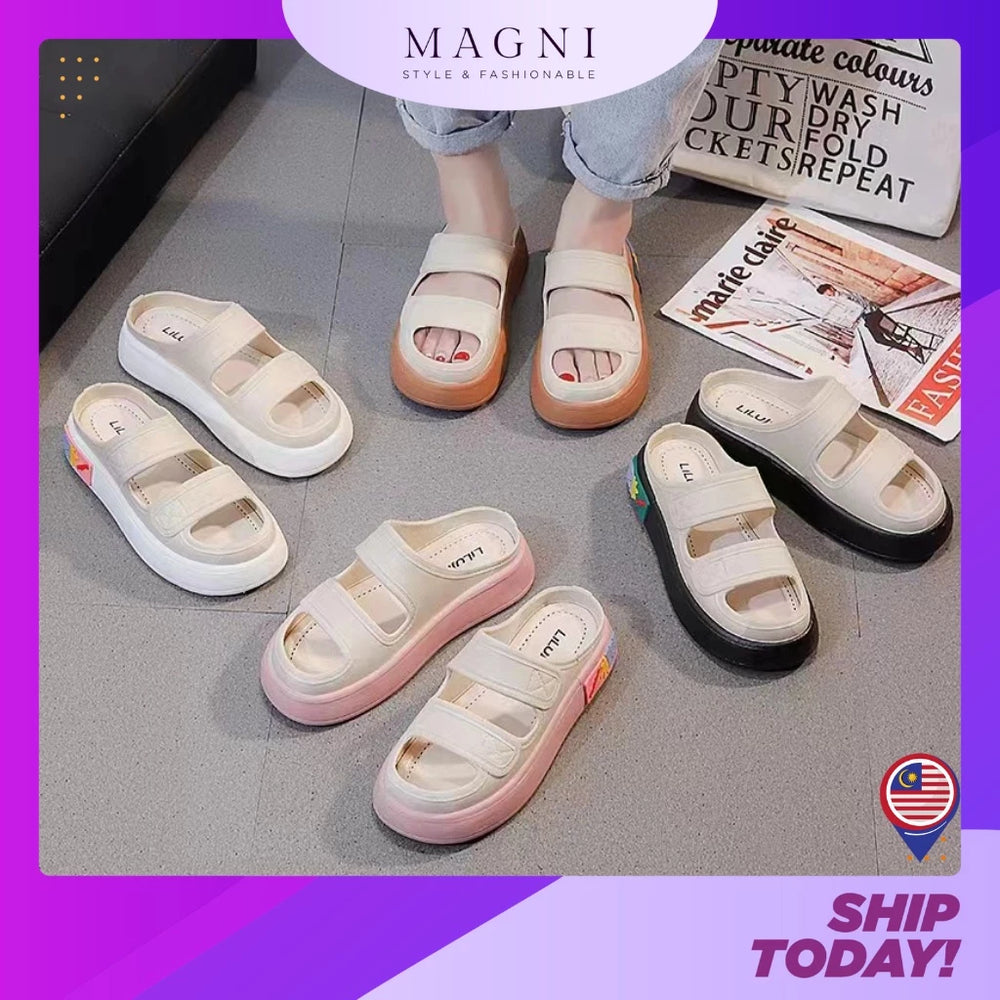 Women's slippers for outdoor wear, 2025 new fairy style sandals, trendy versatile platform slides, cloud-like comfort, thick-soled beach shoes