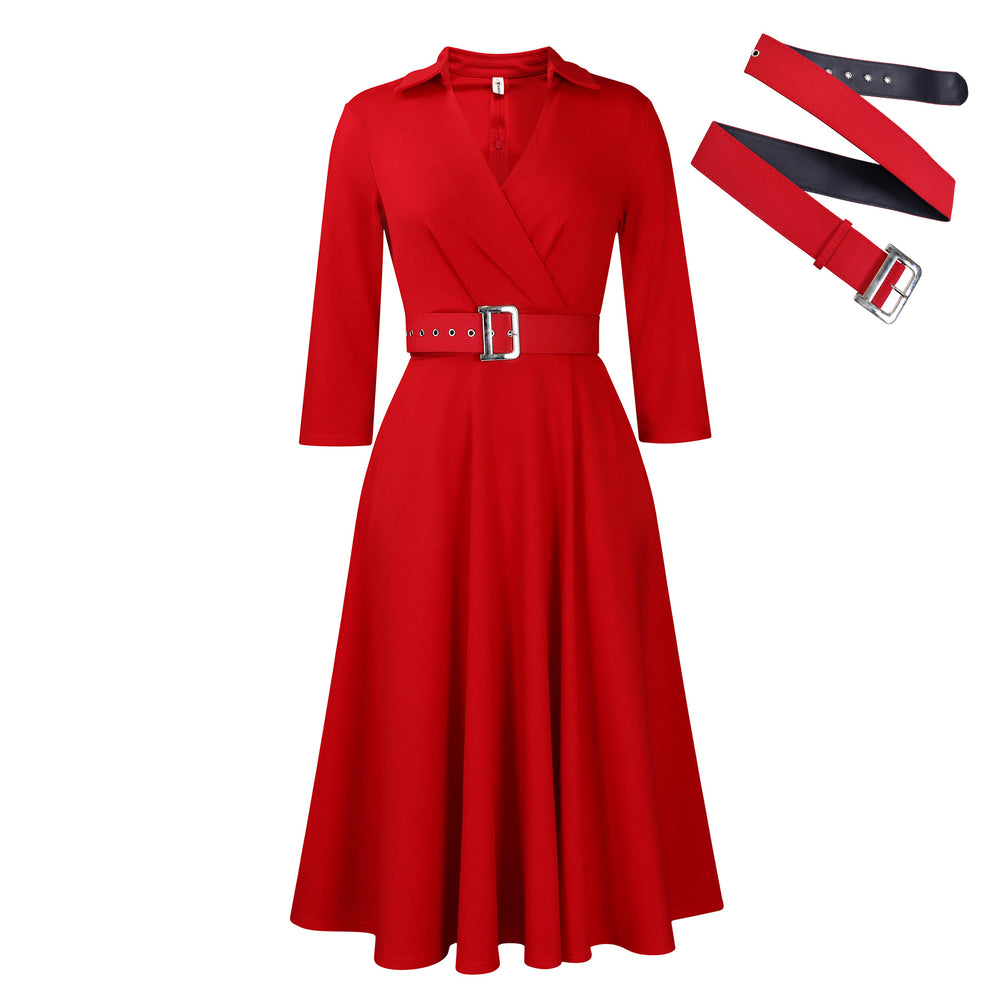 D3290 european and american plus size women's clothing  autumn new arrival: lapel collar, stylish and elegant solid color maxi dress - export quality