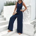 spring/summer european and american cross-border women's fashion new arrival: v-neck wide-leg jumpsuit, sleeveless designer romper for women