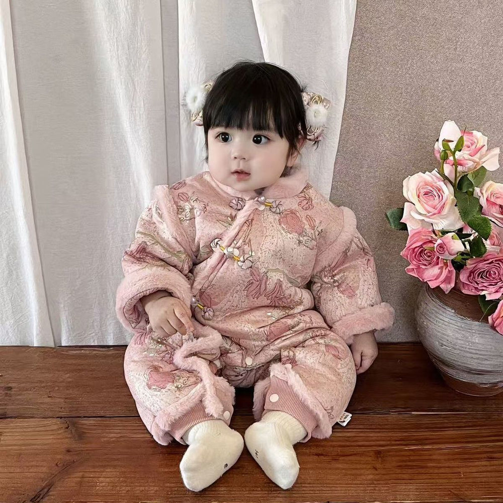 Baby rompers: fleece-lined, extra thick winter outfits for baby boys and girls - perfect for newborns, full month celebrations, 100-day milestones, and first birthday chinese style dresses