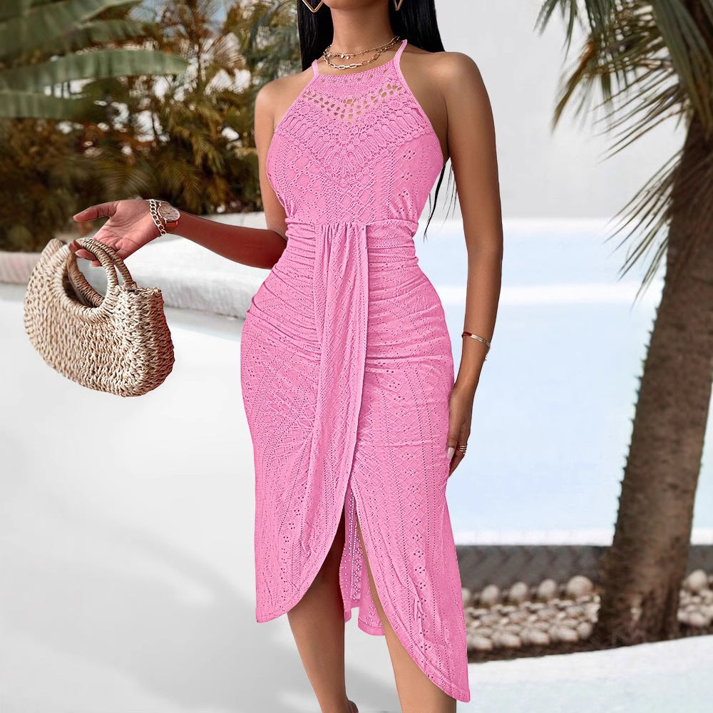 new spring/summer cross-border fashion: european and american style hip-hop streetwear halter sleeveless asymmetrical dress