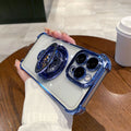 Acrylic four-corner anti-drop phone case for iphone 16, creative gyro rotating stand, compatible with apple 17 pro max
