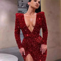 2025 cross-border amazon & wish european & american women's sexy one-shoulder long sleeve sequin dress slit maxi dress ins spring collection