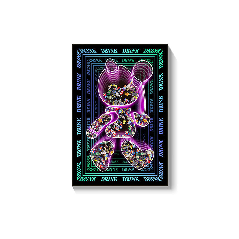 Trend luminous violence bear decorative painting hairdresser bar KTV creative led ambient light building block bear kaws hanging painting