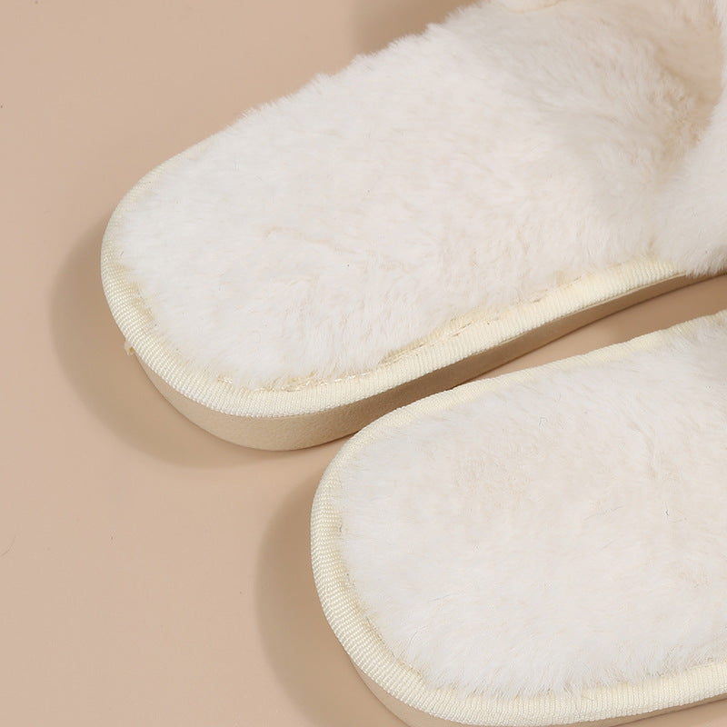 Export one-word fur slippers for girls 2024new arrivalfall and winterfashionflats slippers outwear open toe plus size cotton slippers trendy