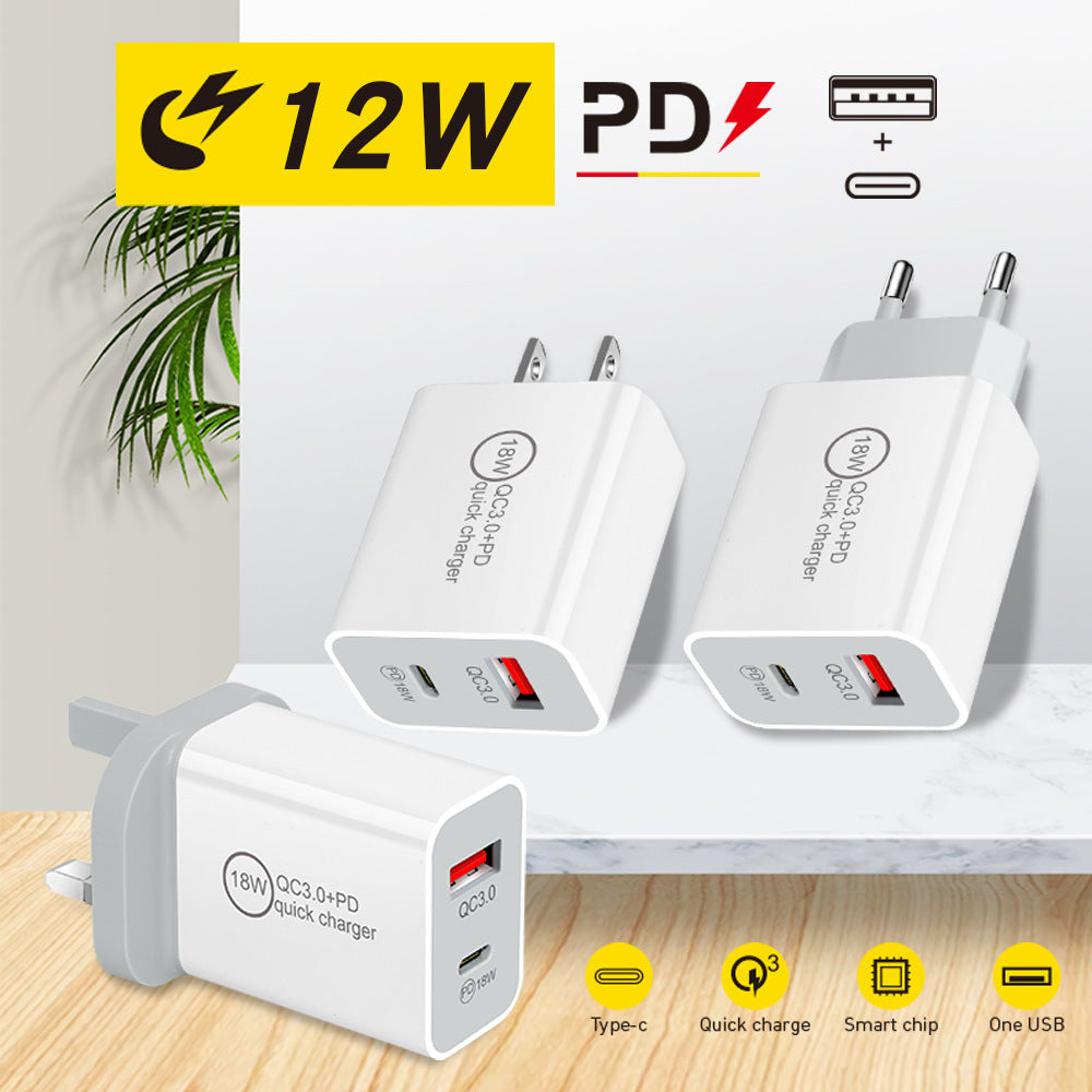 Pd20w charger us plug, 20w dual-port fast charging adapter, qc3.0 + pd compatible with apple, huawei, and xiaomi devices