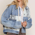 Fashion cross-border independent station  new leopard print fashion printing stitching ripped denim topscasualoutwear