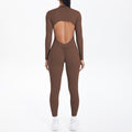 New arrival cross-border double-sided brocade pure color beautiful back cut outlong sleeves jumpsuit sports running fitness yoga wear jumpsuit