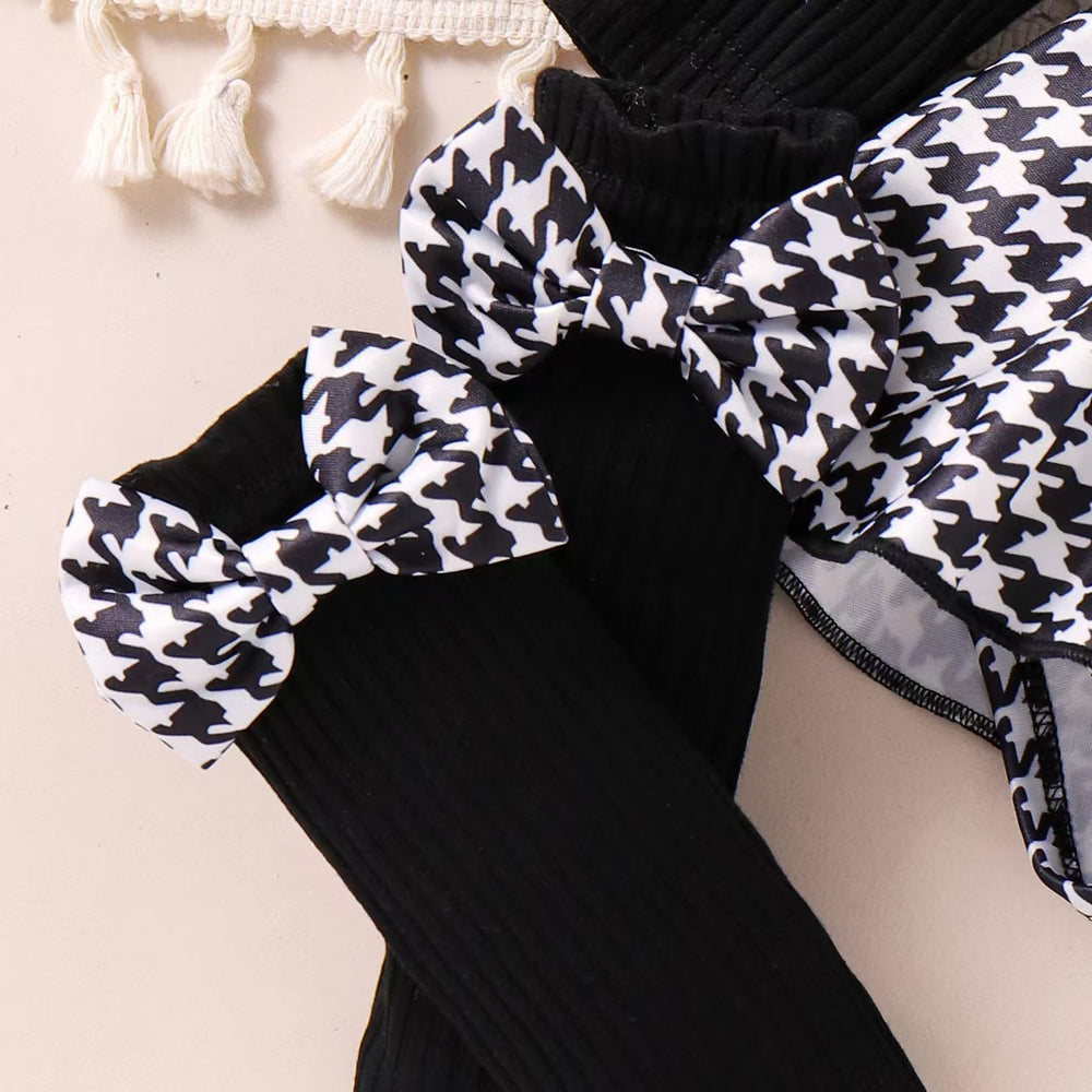 Children's clothingfall and winter style infant and toddler pit strip long sleeves double-layer flying sleeves and houndstooth skirt