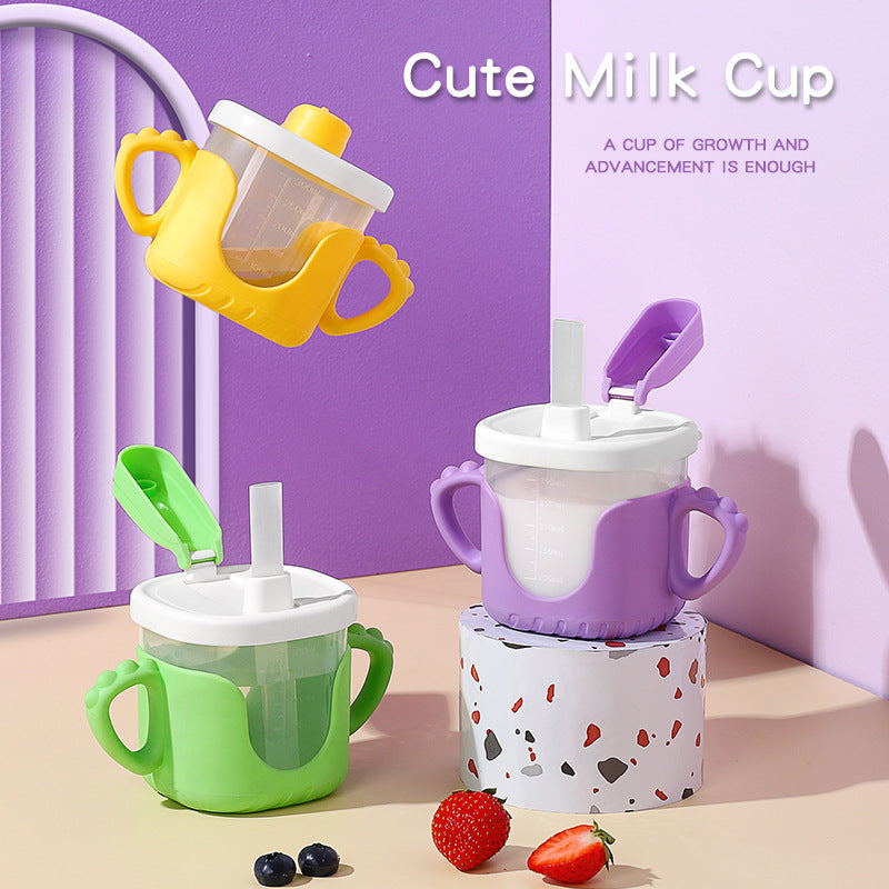 Kids' milk cup, big baby bottle, straw cup, plastic cartoon drinking cup, learning cup, direct drinking cup, milk cup, drop-proof