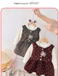 Girllong sleeves round neck patchwork skirt spring & fall dress one-year-old dress for kids baby girl bear polka dot bows style skirt