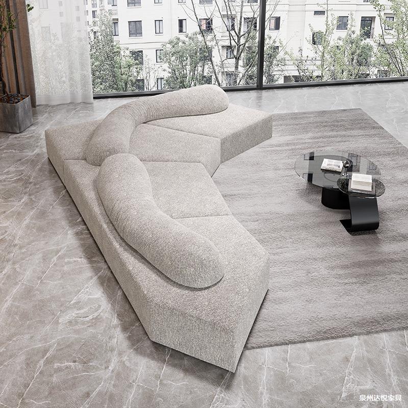 Italian rock fabric sofa - irregular modular sofa set for large villas and apartments - custom shaped sectional for high-rise living spaces