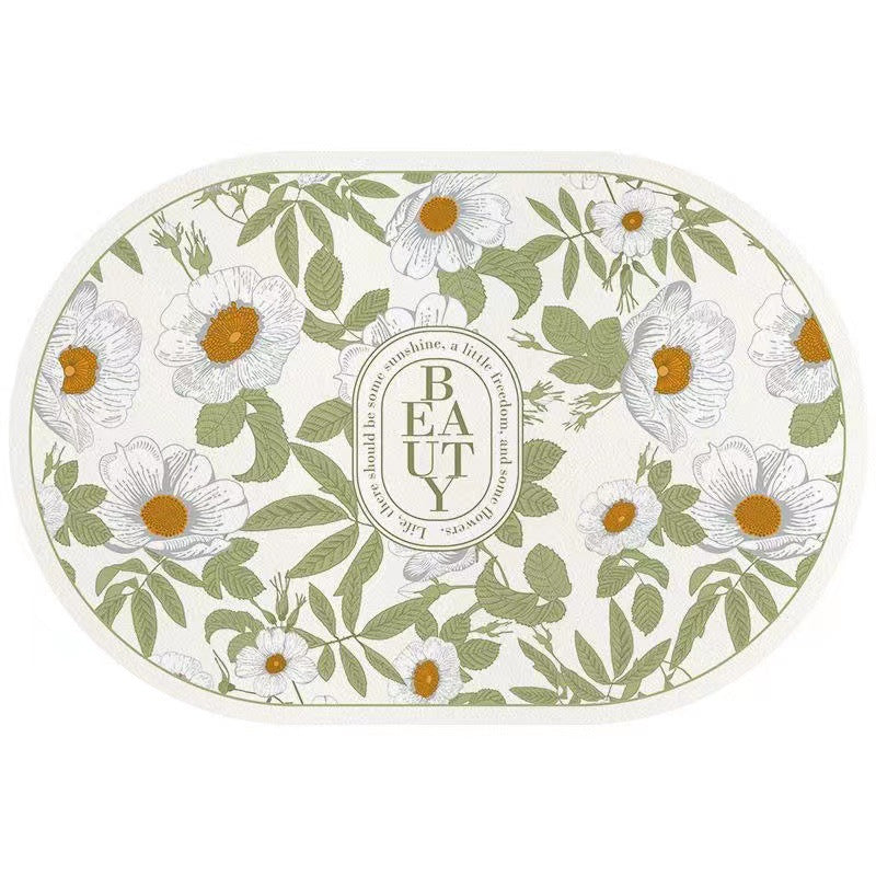 American retro floral diatomite mat - non-slip bathroom mat, absorbent & quick-drying entrance mat for bathroom and doorway