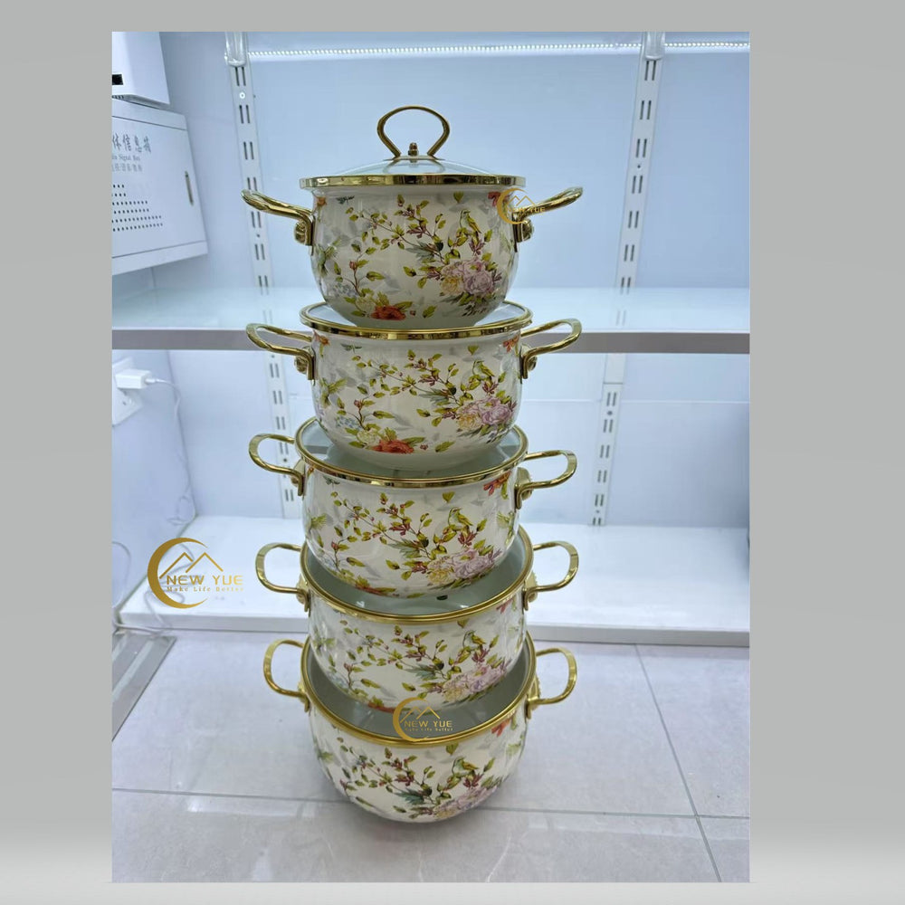 Export cross-mirror factory direct sales enamel high-end five-piece pot set boutique soup pot enamel pot double-ear soup pot