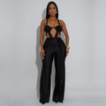 C7557 cross-border   fashion women's solid color sexy bandeau backless tie-up jumpsuit