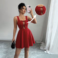 European and american export cross-border women's fashion  summer new sexy square neck red dress a-line suspender mini dress