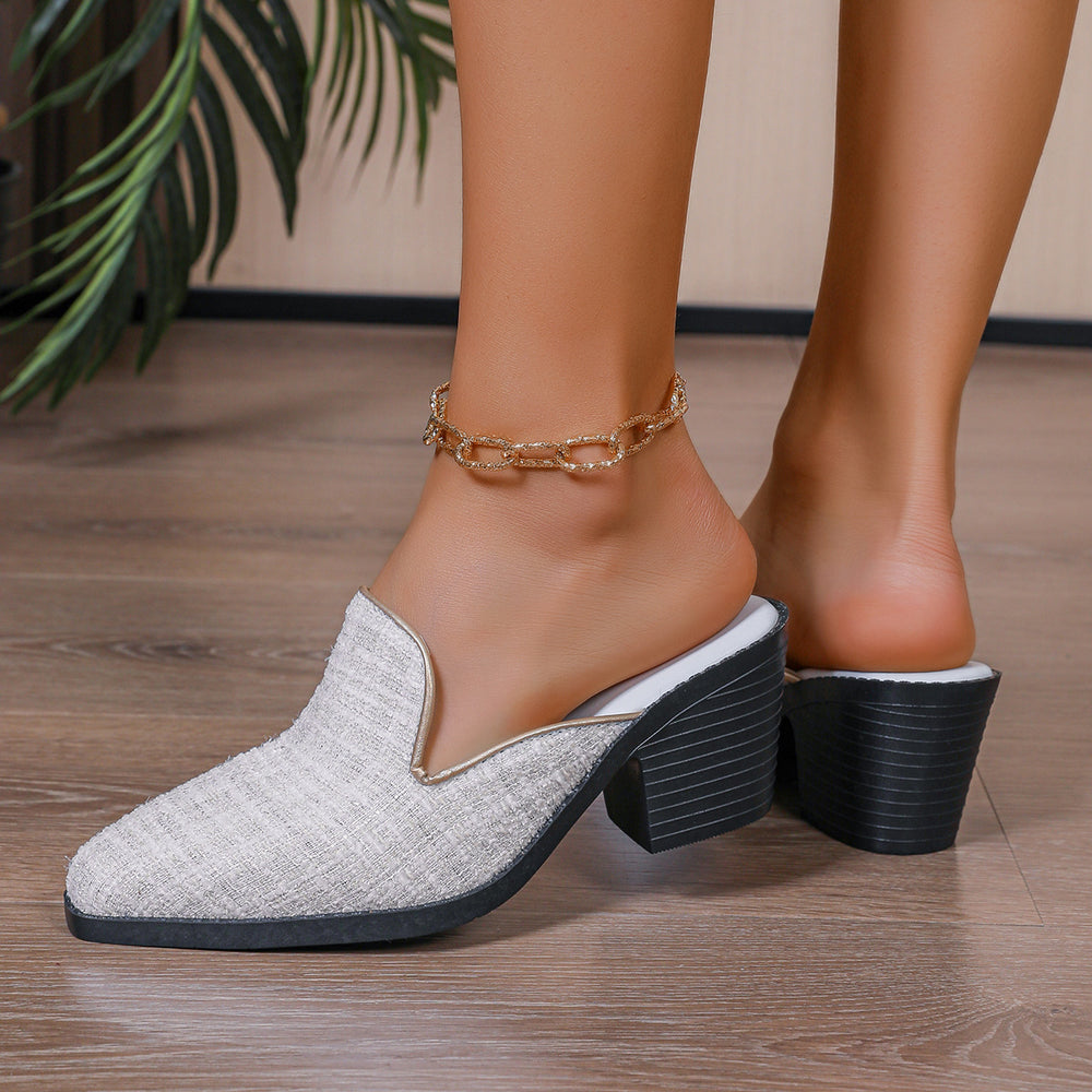 Baotou half slippers for women outwear 2026new arrival cross-border small fragrance style plaidplus size women's thick heel high heel sandals